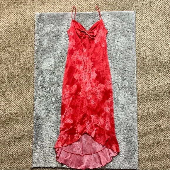 90s print dress THE KRIPT Burgundy Red Lace Corset Top Mariana Dress UK S – Reliked main image 1